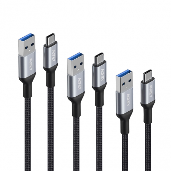 AUKEY、長さ違いのUSB Type-Cケーブル3本セット、セール特価1529円