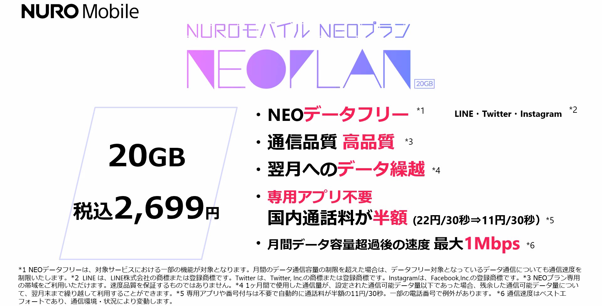 Nuroモバイルが20gb 月2699円新料金プラン Neoプラン Snsがデータフリー ケータイ Watch