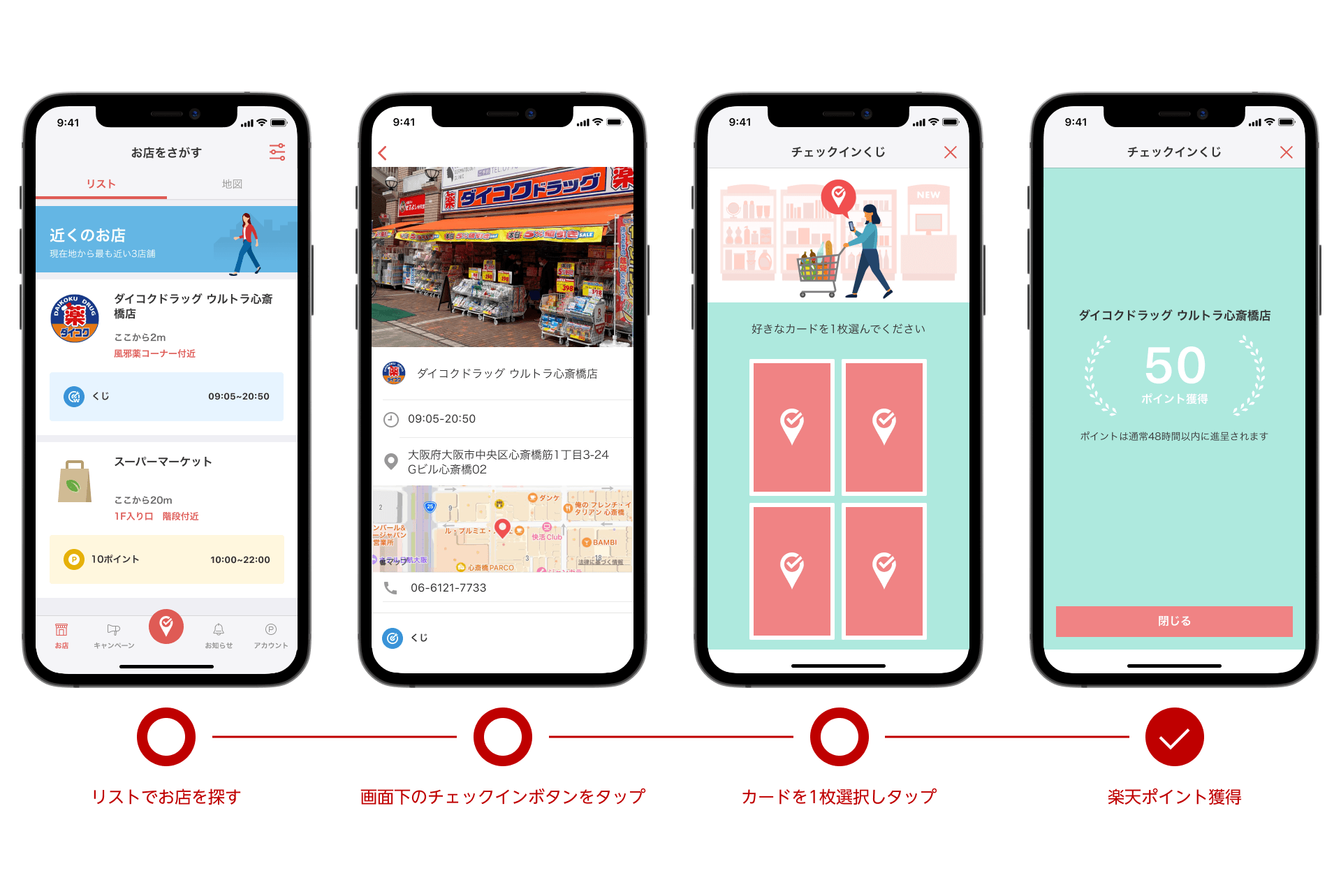 楽天チェックが「ダイコクドラッグ」に対応、チェックインで最大50 