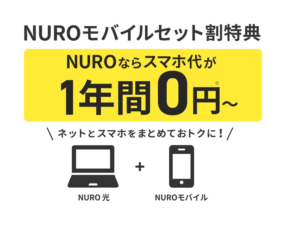 NUROモバイルとNURO 光のセット割引額アップ、3GBなら1年無料に