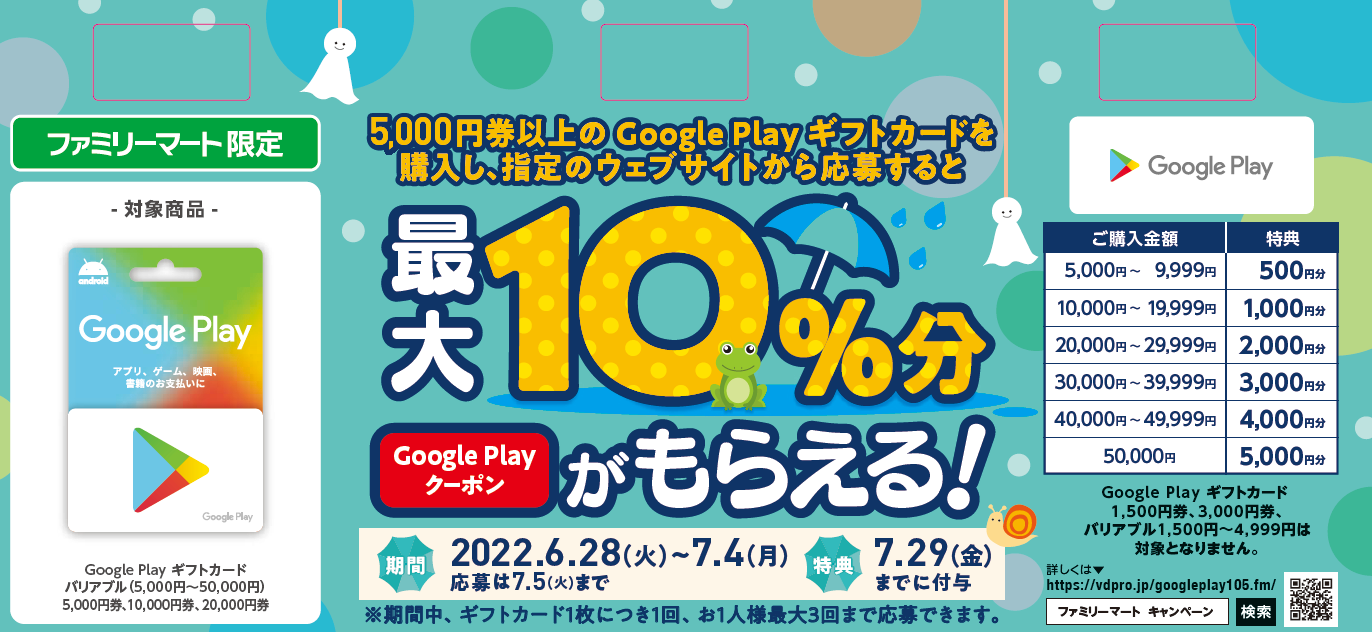 ファミマで5000円以上の「Google Playギフトカード」購入すると最大10％還元 - ケータイ Watch