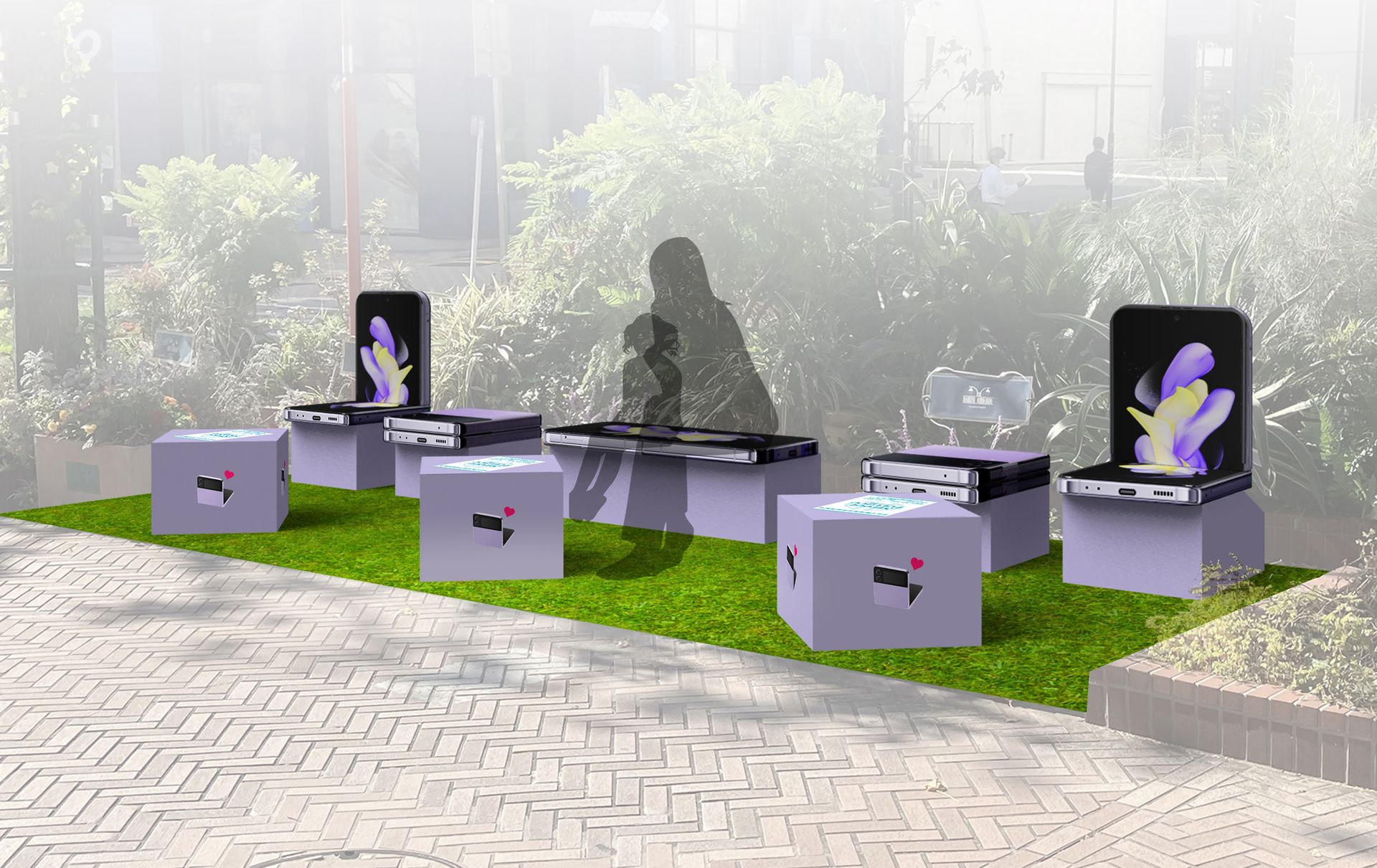 Galaxyが渋谷の街づくりプロジェクト参加、「折りたたみスマホ型ベンチ