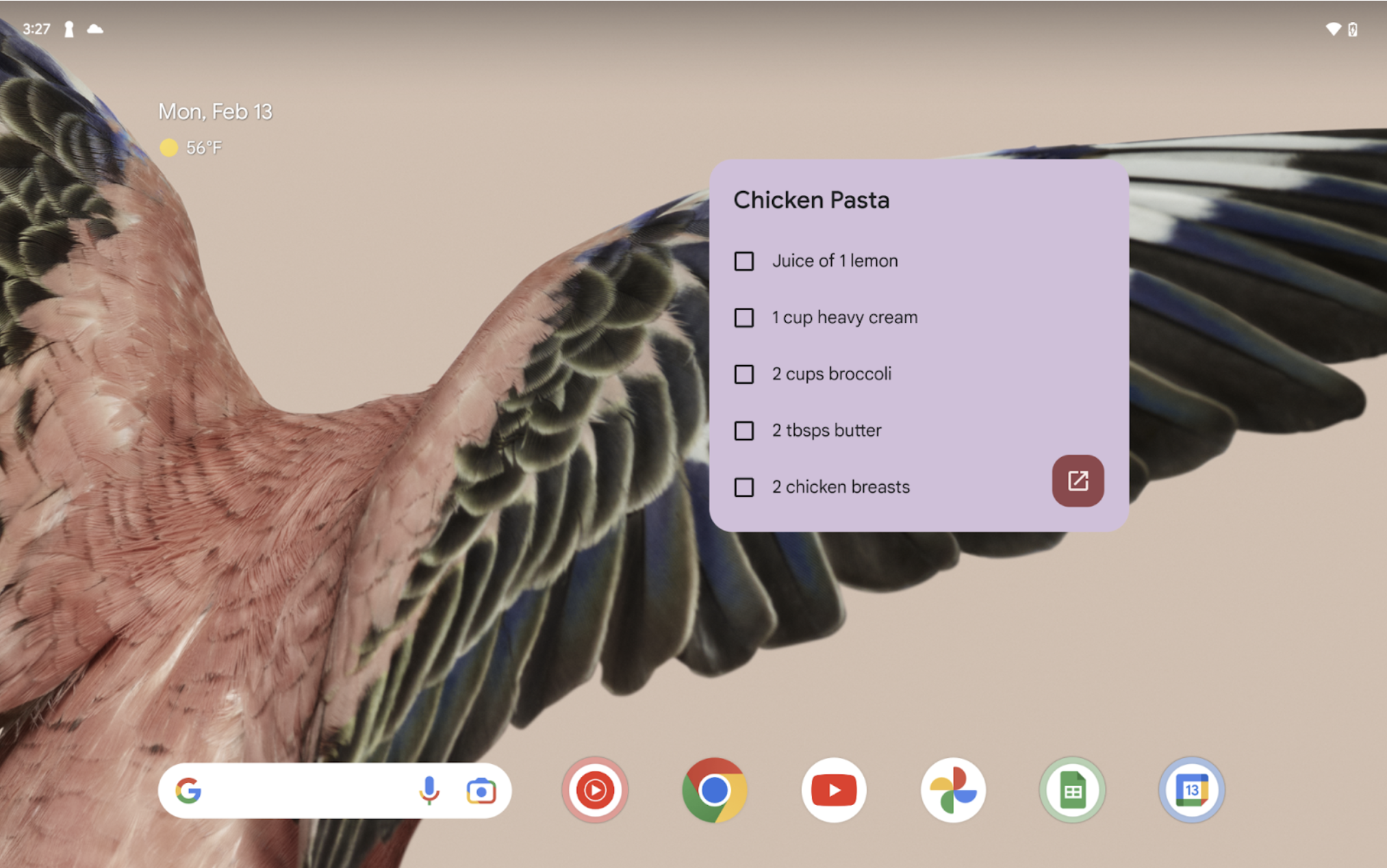 Exemplo do widget Nota única do Google Keep na tela inicial do Android