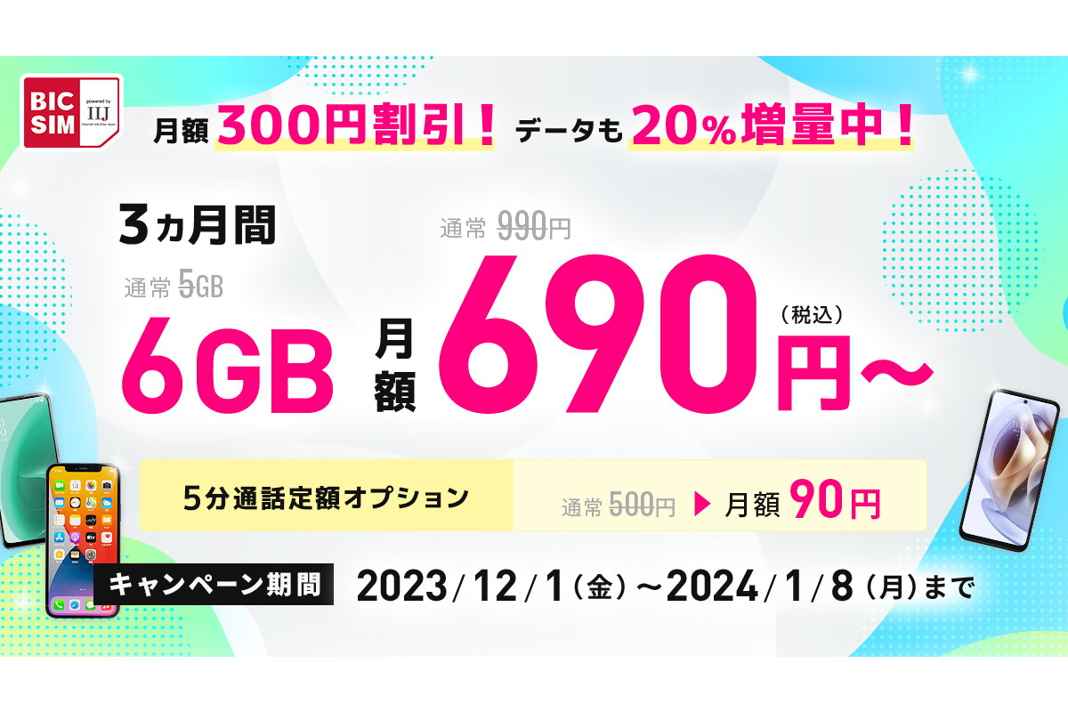 BIC SIMで「最大1万6000ポイント進呈」「iPhone2万円引き」など6つの