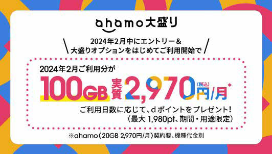 ahamo「ギガでおなかいっぱいキャンペーン」、80ギガ増量オプションの