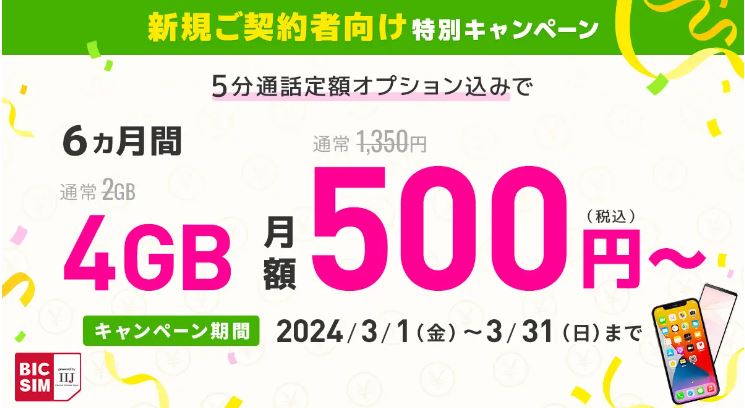 bic sim音声通話パック 株主優待 販売済み