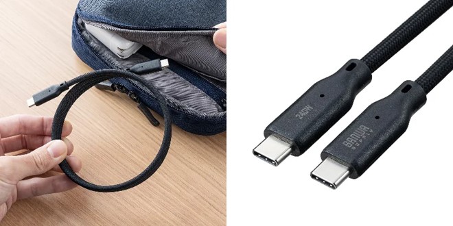 サンワサプライ、磁力でまとまる240W対応のUSB Type-Cケーブル2種を