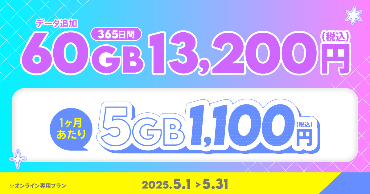 povo、期間限定トッピング「999GB（365日間）」「60GB（365日間