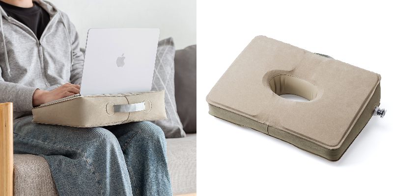 空気で膨らむ「エアー式膝上テーブル」が登場、重さ300g - ケータイ Watch