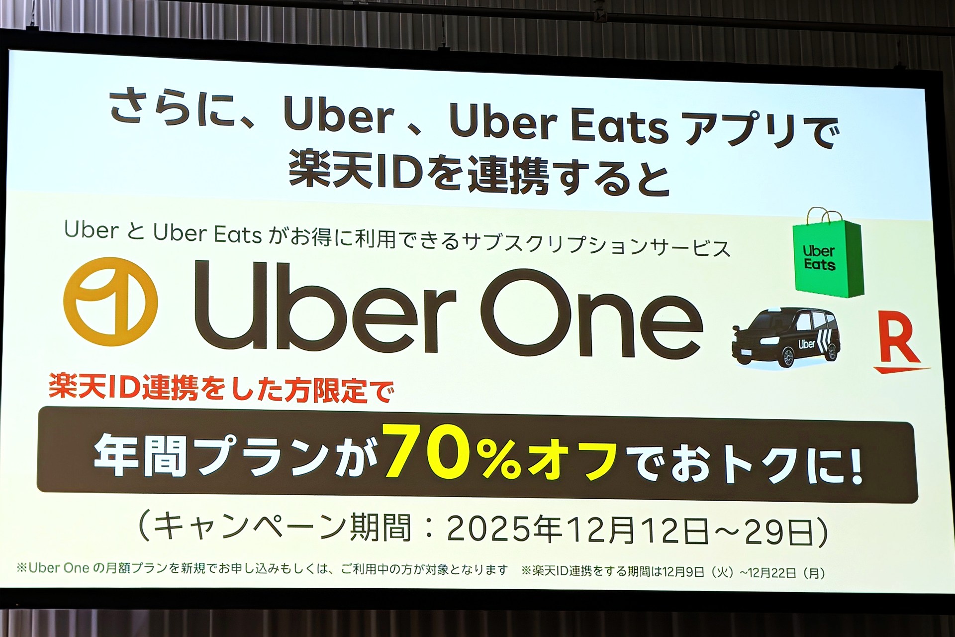 楽天ID連携で「Uber One」年間プランが70％オフに