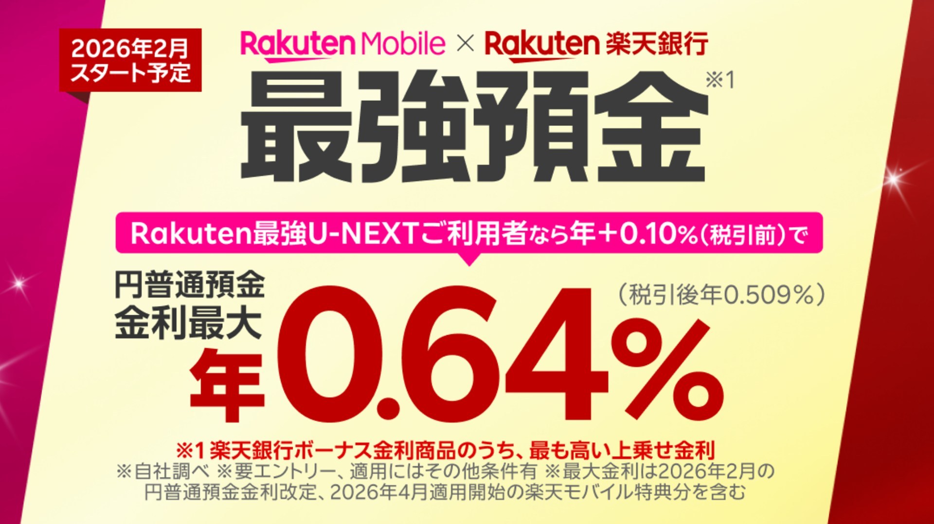 楽天モバイル×楽天銀行」で”最強預金”、最大で年0.64％金利 - ケータイ Watch