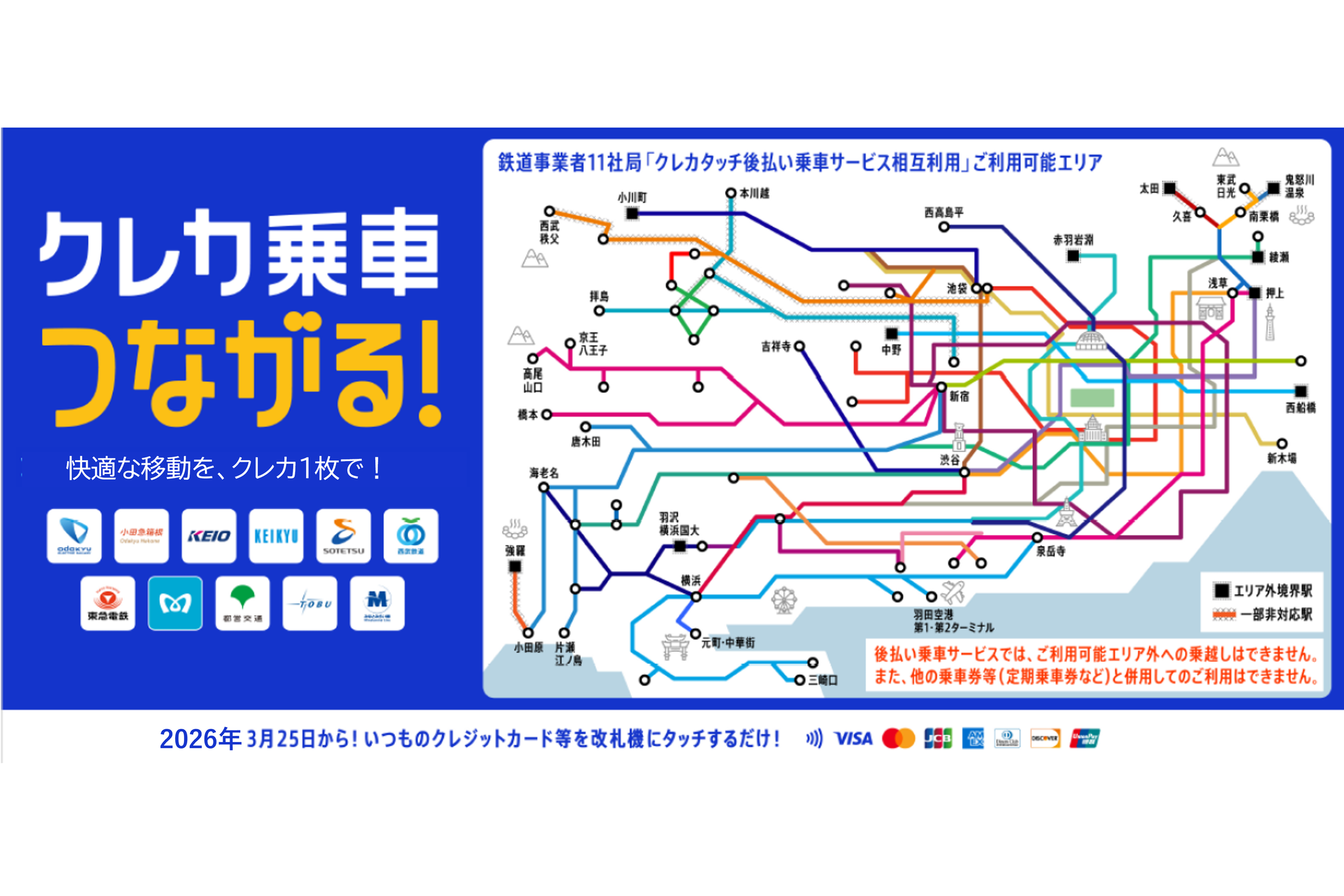 関東の私鉄・地下鉄で「クレカのタッチ乗車」相互利用できるように、3月25日スタート