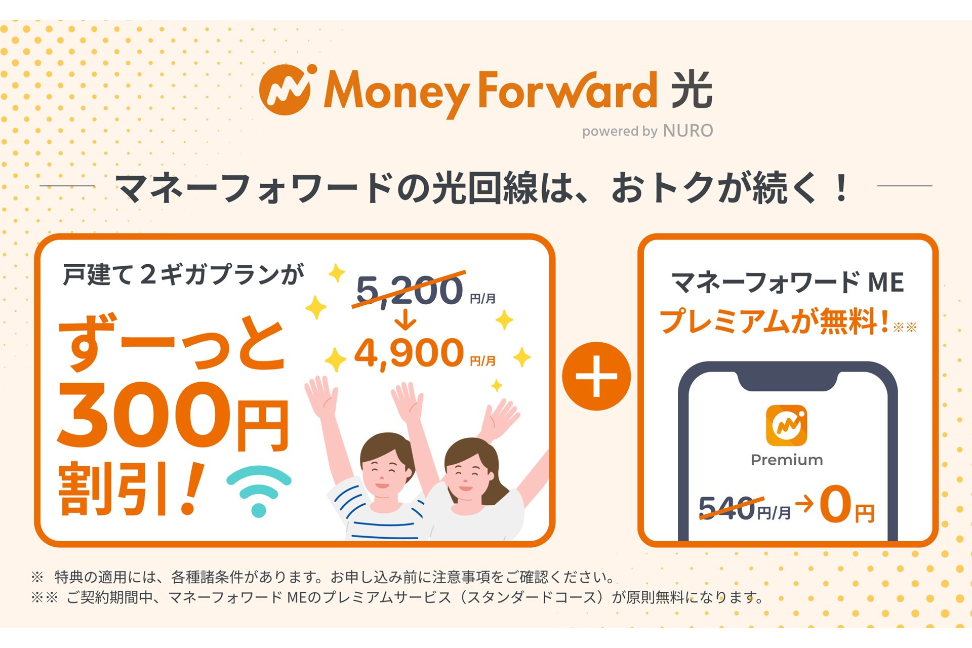 「マネーフォワード光 powered by NURO」契約で月額料金が永年300円引き