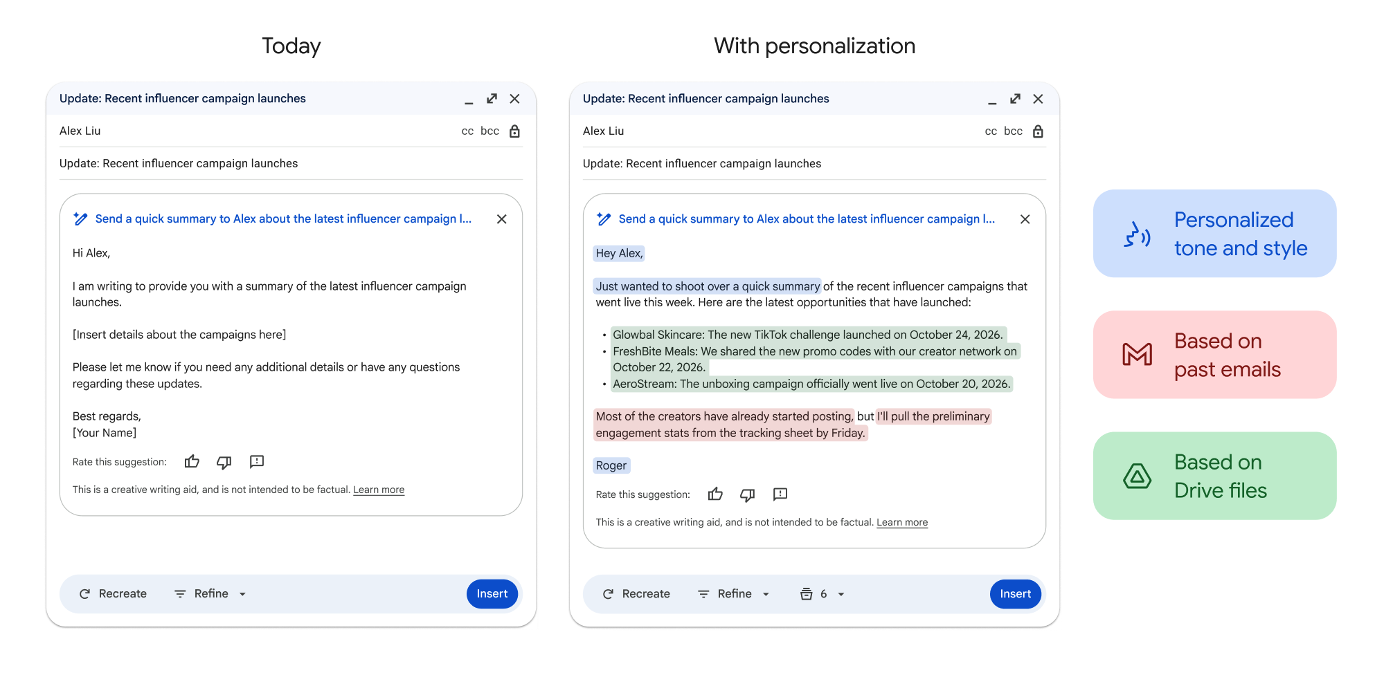Gmail「Help me write」に2つのパーソナライズ機能、文脈理解と文体再現が可能に