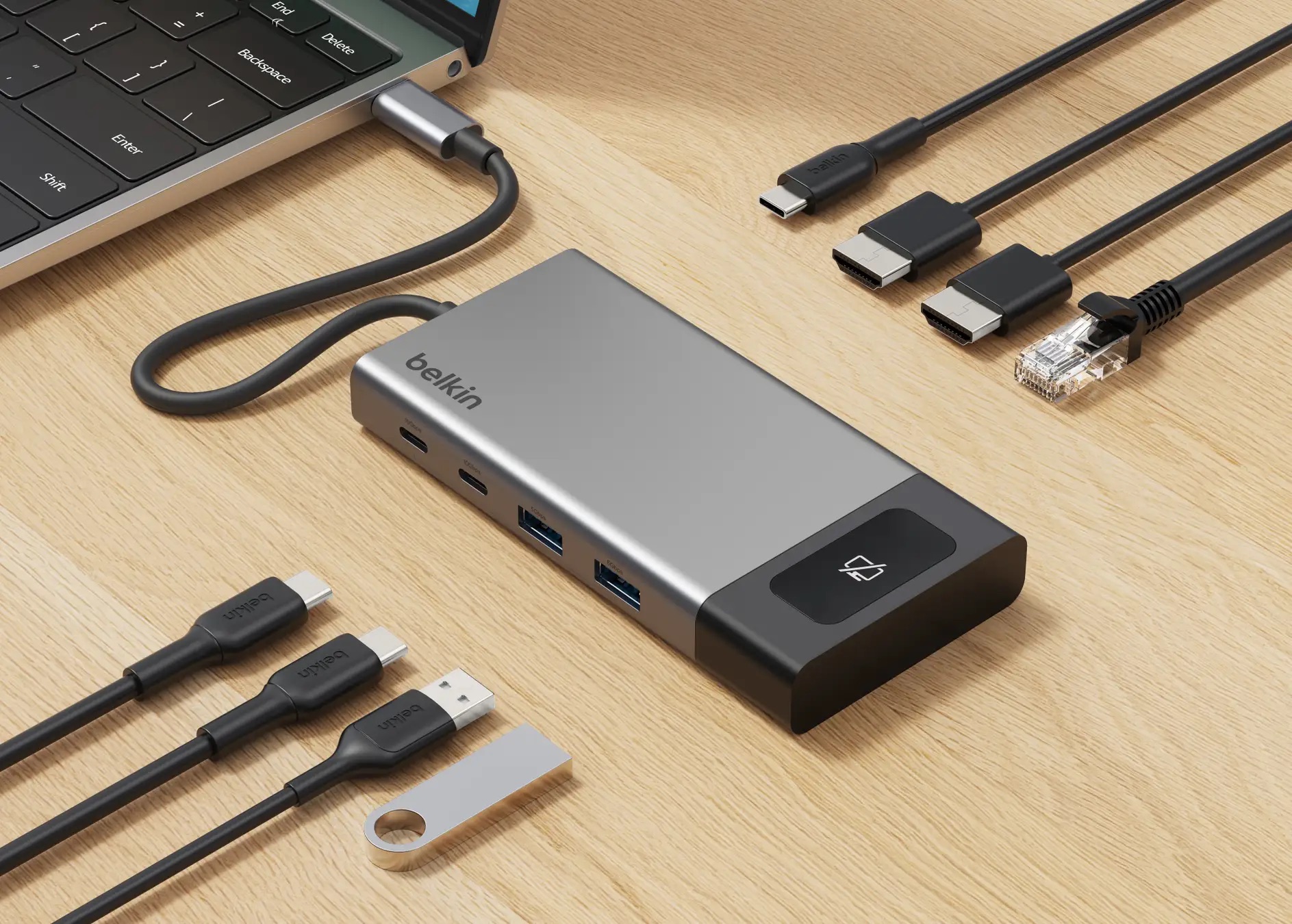 Belkin、外部モニターを瞬時にオフにできるUSBハブ